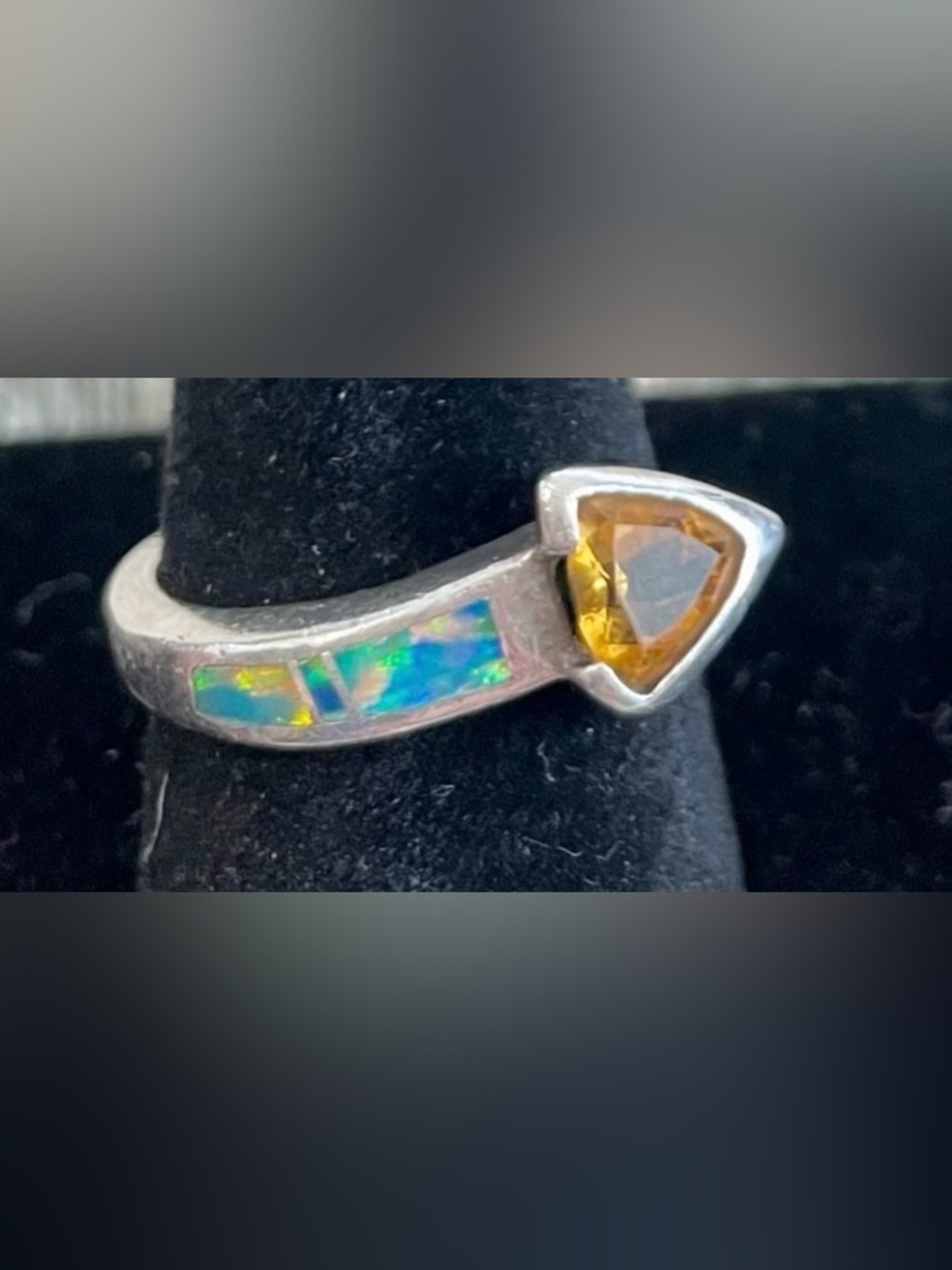 Vintage 925 Sterling Silver Fire Opal Arrow Citrine Ring Arrowhead sz 6.5